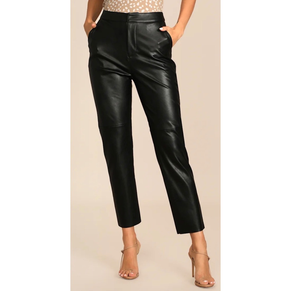 NWT Lulus Size Small Open Minded Black Vegan Leather Pants Pockets Edgy Straight